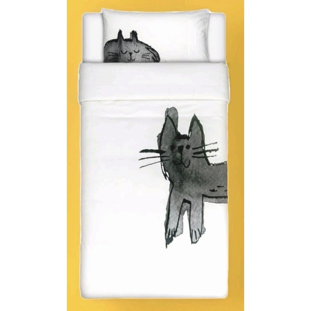 IKEA Backsvala Cat Print Twin Duvet Cover Set 2 PCS White Black Gray NEW Retired